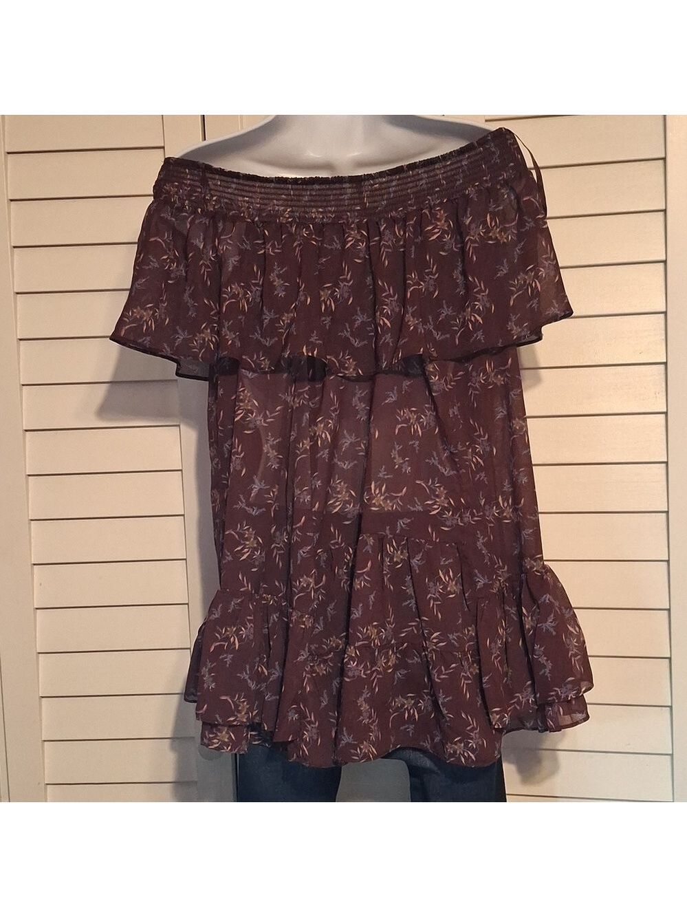 Free People Purple Floral Boho Off-Shoulder Babydoll Top Sz S - Picture 3 of 6